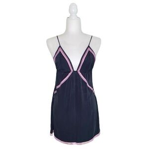 VICTORIA'S SECRET SILK LINGERIE SLIP DRESS W/ PINK LACE TRIM · SIZE L